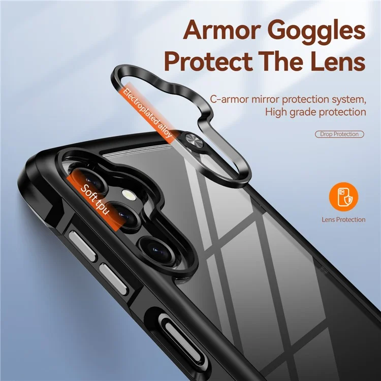 Para Samsung Galaxy A14 5G / A14 4G Capa Protetora Anti-queda PC + TPU Eletrodeposição Anti-riscos Capa Traseira do Telefone - Preta