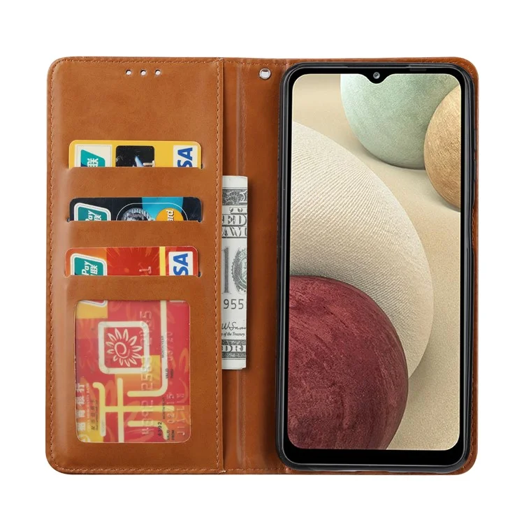 For Samsung Galaxy A14 5G / 4G Outer Card Slot PU Leather Case Magnetic Auto-absorbed Wallet Stand Phone Cover - Brown