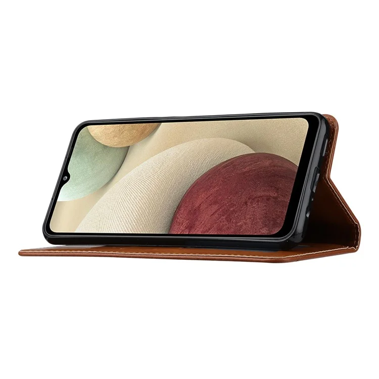 For Samsung Galaxy A14 5G / 4G Outer Card Slot PU Leather Case Magnetic Auto-absorbed Wallet Stand Phone Cover - Brown