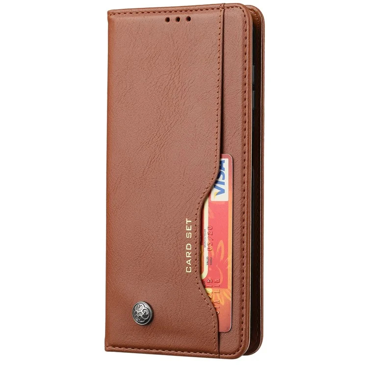 For Samsung Galaxy A14 5G / 4G Outer Card Slot PU Leather Case Magnetic Auto-absorbed Wallet Stand Phone Cover - Brown