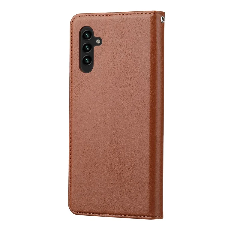 For Samsung Galaxy A14 5G / 4G Outer Card Slot PU Leather Case Magnetic Auto-absorbed Wallet Stand Phone Cover - Brown
