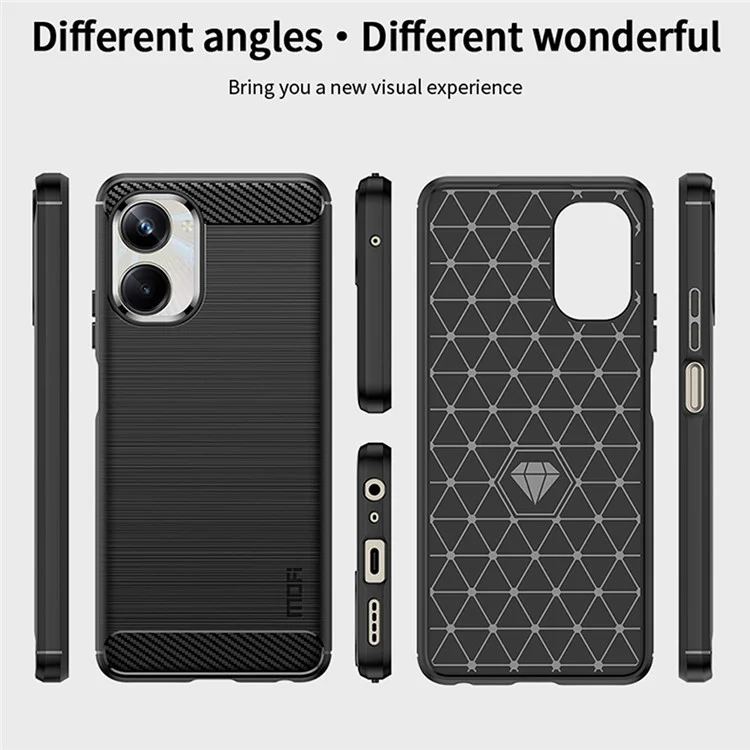 MOFI JK TPU Series-1 для Realme 10 Pro 5G Carbon Fiber Bump Proof Phone Case Brushed TPU Back Cover - Чёрный