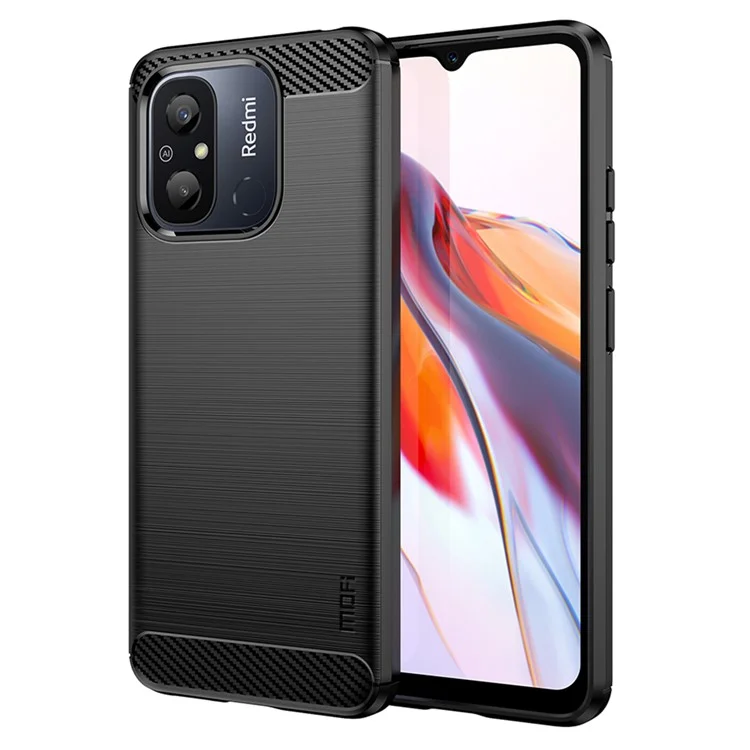 MOFI JK TPU Series-1 per Xiaomi Redmi 12C 4G Carbon Fiber Phone Case Shock-absorbing Brushed TPU Back Cover - Nero