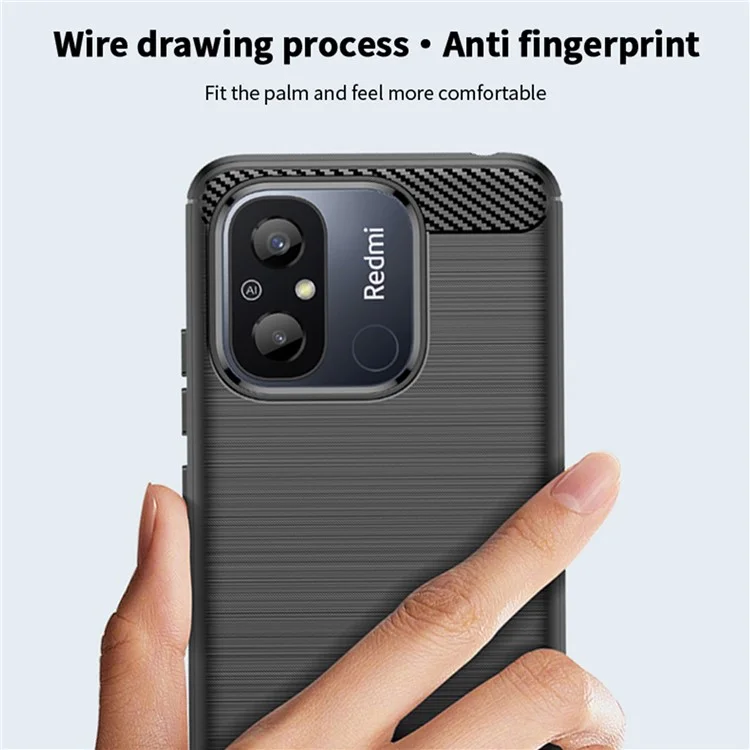 MOFI JK TPU Series-1 per Xiaomi Redmi 12C 4G Carbon Fiber Phone Case Shock-absorbing Brushed TPU Back Cover - Nero