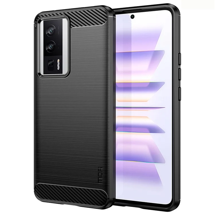 MOFI JK TPU Série-1 para Xiaomi Poco F5 Pro 5G / Redmi K60 Pro 5G / K60 5G Capa de Telefone de Fibra de Carbono Anti-Arranhões Escovado TPU Back Cover - Preto