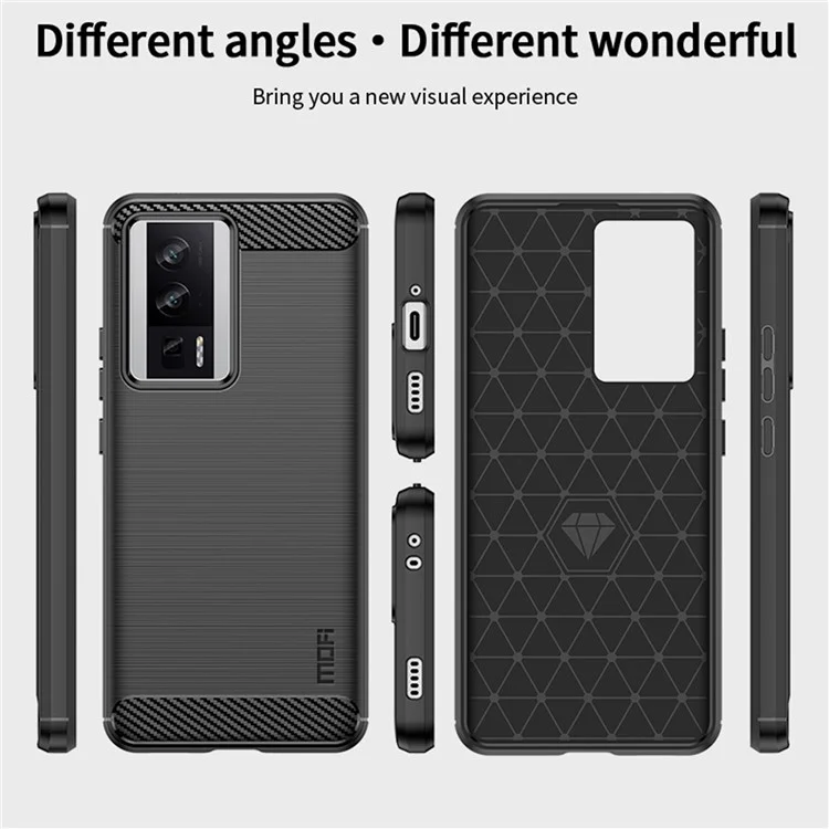 MOFI JK TPU Série-1 para Xiaomi Poco F5 Pro 5G / Redmi K60 Pro 5G / K60 5G Capa de Telefone de Fibra de Carbono Anti-Arranhões Escovado TPU Back Cover - Preto
