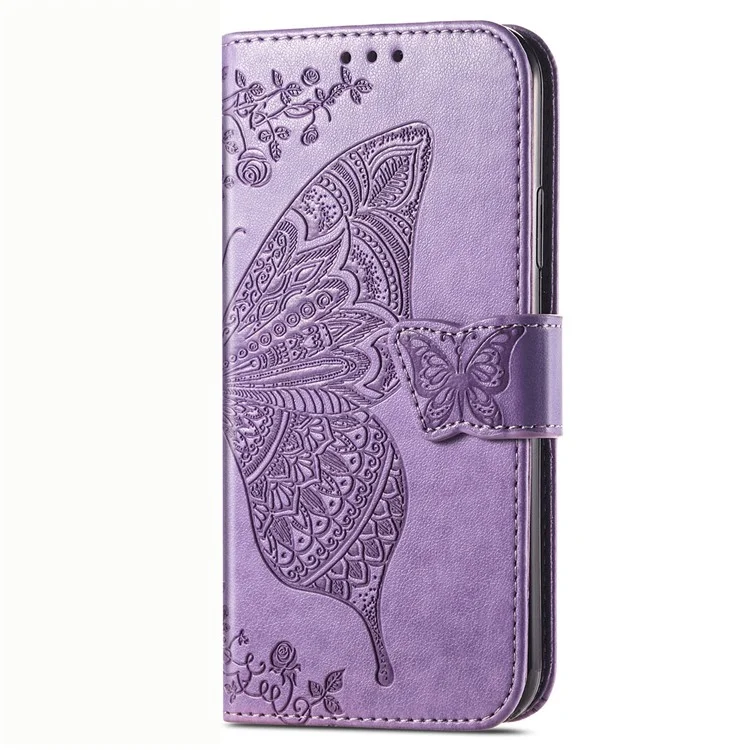 Pour vivo Y21 / Y21s / Y33s Anti-drop PU Leather Phone Case Imprinted Butterfly Pattern Stand Wallet Cell Phone Cover - Light Purple