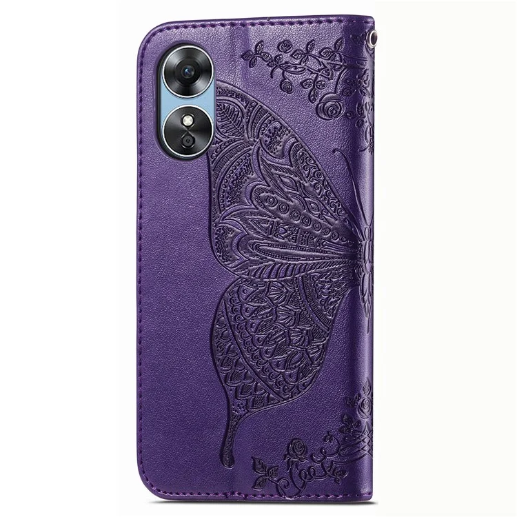 Per Oppo A17 4G / A17k 4G Protezione completa Custodia in pelle PU Caso di telefono con motivo a farfalla stampato Portafoglio Flip Chiusura magnetica Antigraffio Custodia per telefono - Viola