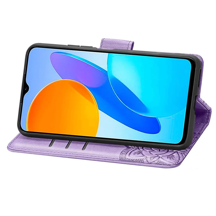 For Honor X8 5G PU Leder Schutzhülle mit Schmetterlingsmuster, stoßfest, Flip-Handyhülle mit Ständer und Geldbörse - Hellviolett