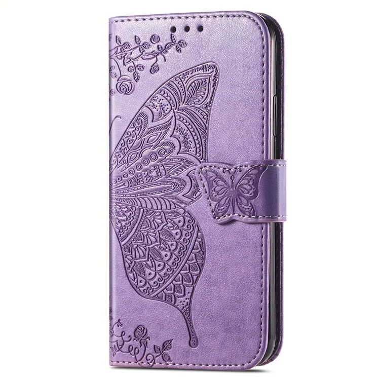 For Honor X8 5G PU Leder Schutzhülle mit Schmetterlingsmuster, stoßfest, Flip-Handyhülle mit Ständer und Geldbörse - Hellviolett