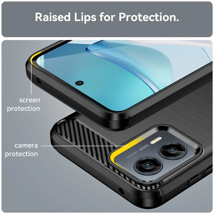 Brushed Carbon Fiber Texture Phone Shell for Motorola Moto G 5G (2023), Drop Protection Mobile Phone Case Cover - Black
