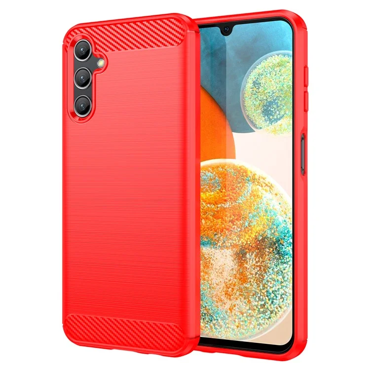 For Samsung Galaxy A14 4G / 5G Flexible TPU Phone Back Cover Brushed Carbon Fiber Texture Drop Protection Phone Case - Red