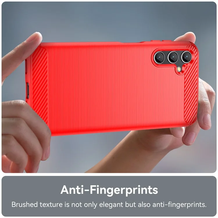 For Samsung Galaxy A14 4G / 5G Flexible TPU Phone Back Cover Brushed Carbon Fiber Texture Drop Protection Phone Case - Red