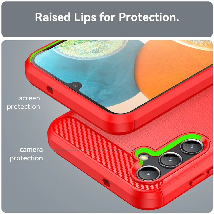 For Samsung Galaxy A14 4G / 5G Flexible TPU Phone Back Cover Brushed Carbon Fiber Texture Drop Protection Phone Case - Red