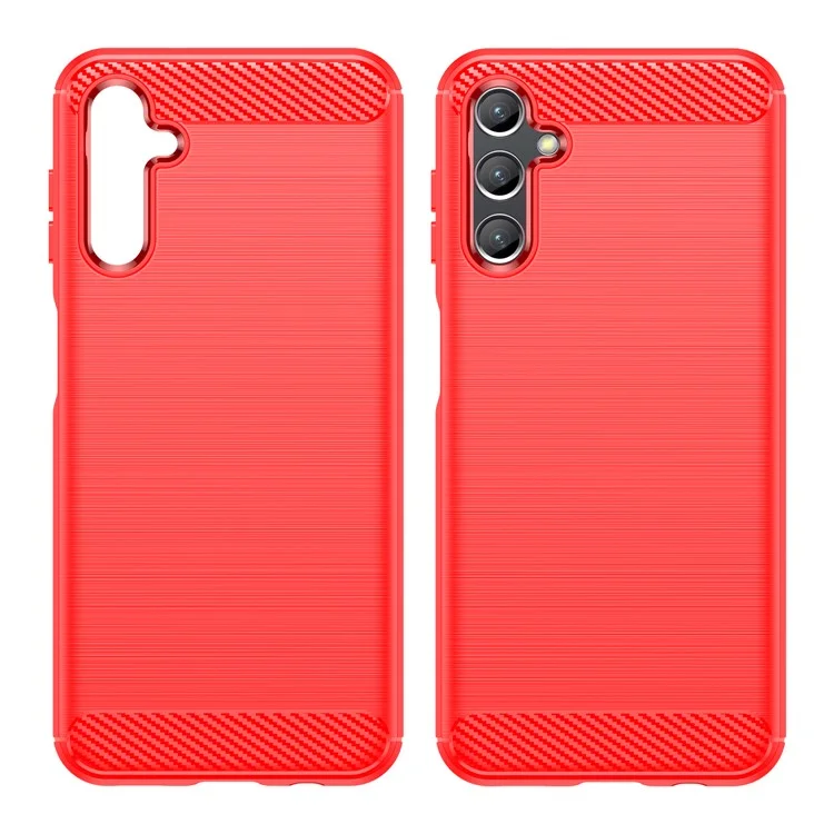 For Samsung Galaxy A14 4G / 5G Flexible TPU Phone Back Cover Brushed Carbon Fiber Texture Drop Protection Phone Case - Red