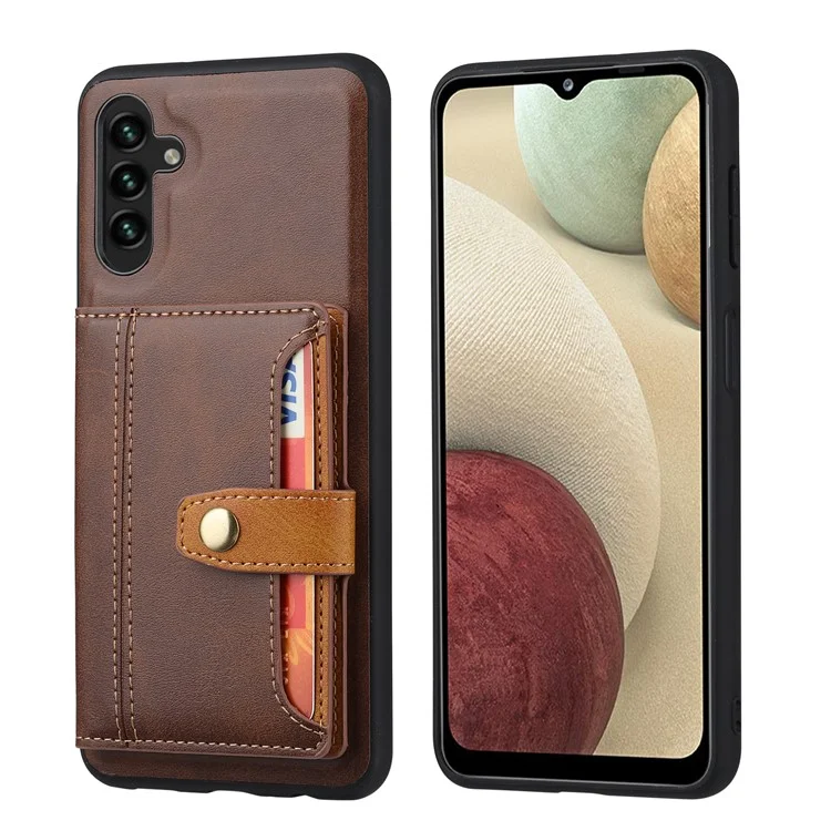 Per Samsung Galaxy A34 5G Anti-scratch Calf Texture Phone Case Card Slots Kickstand PU Leather Coated TPU Protective Back Cover - Marrone