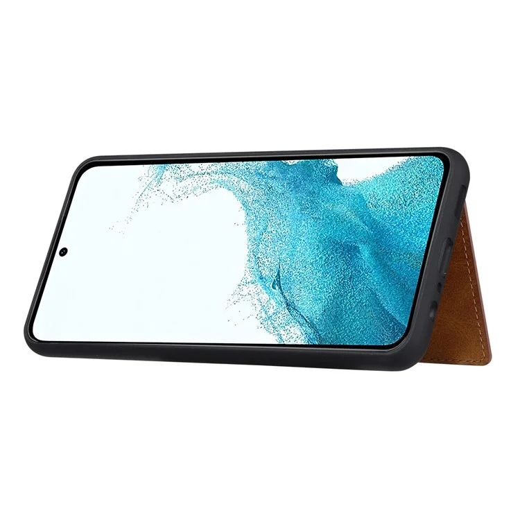 Pour Samsung Galaxy A54 5G Bump Proof Calf Texture Phone Case Card Slots Kickstand PU Leather Coated TPU Protective Back Cover - Marron