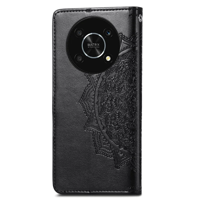 Copertina Per Cellulare di Chiusura Magnetica Per Huawei Nova Y90 4G, Custodia Per Portafoglio in Pelle Mandala in Rilievo - Nero
