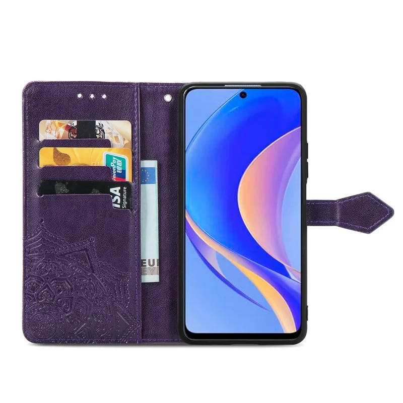 Tampa do Telefone Celular Magnética do Fecho Para Huawei Nova Y90 4G, Mandala Pattern Pattern PU Pulho Catalha de Catalha de Calaria Anti-rurch Case Flip - Roxo