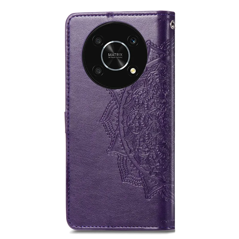 Tampa do Telefone Celular Magnética do Fecho Para Huawei Nova Y90 4G, Mandala Pattern Pattern PU Pulho Catalha de Catalha de Calaria Anti-rurch Case Flip - Roxo