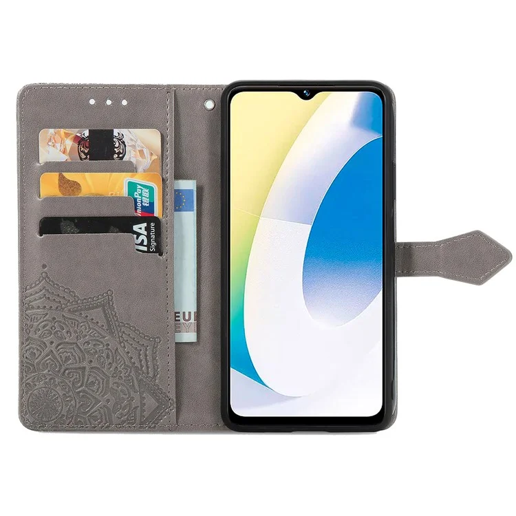 Für Vivo Y22s 4g / Y22 4G Vollschutz Magnetverschluss Telefonabdeckung Geprägtes Mandala Muster PU Leder Brieftasche Anti-schock-telefonhülle - Grau