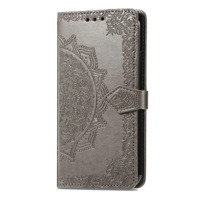 Für Vivo Y22s 4g / Y22 4G Vollschutz Magnetverschluss Telefonabdeckung Geprägtes Mandala Muster PU Leder Brieftasche Anti-schock-telefonhülle - Grau