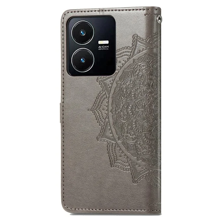 Für Vivo Y22s 4g / Y22 4G Vollschutz Magnetverschluss Telefonabdeckung Geprägtes Mandala Muster PU Leder Brieftasche Anti-schock-telefonhülle - Grau