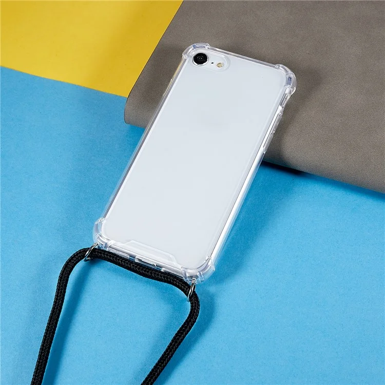 Coque arrière de téléphone pour iPhone 7 / 8 / SE (2020) / SE (2022), étui de protection TPU transparent et anti-chocs avec cordon