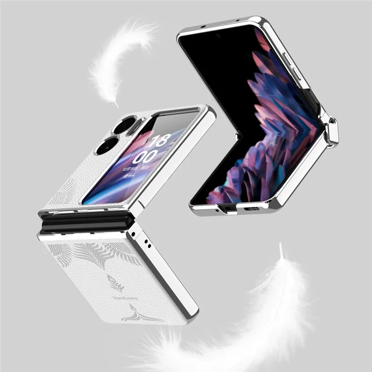 Étui de téléphone à électrodéposition pour Oppo Find N2 Flip 5G, boîtier rigide en PC enduit de cuir texturé en peau de litchi - Blanc