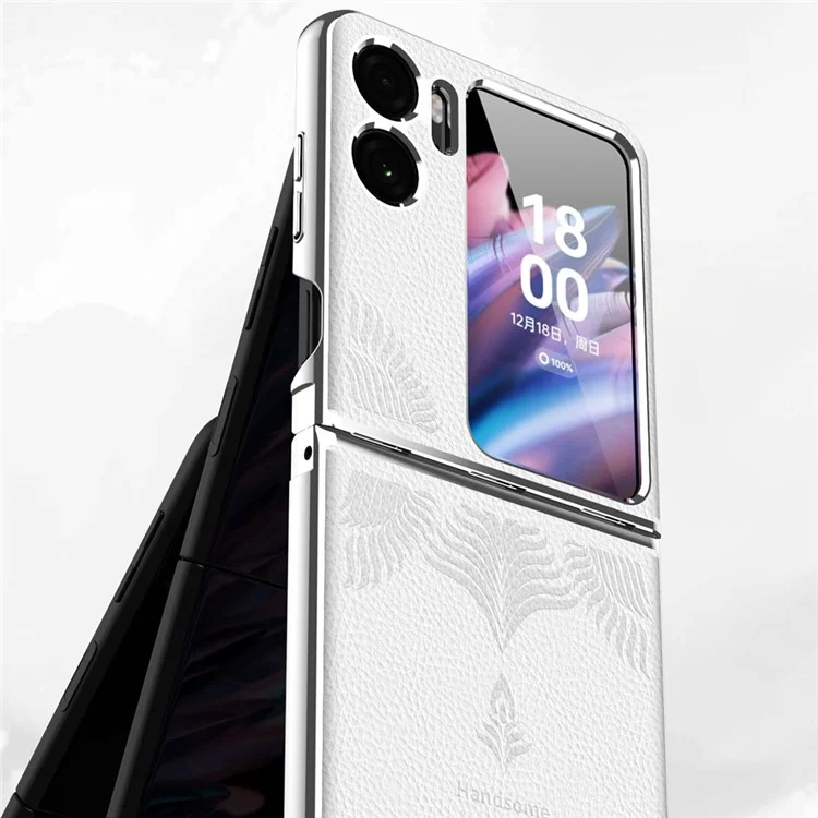 Étui de téléphone à électrodéposition pour Oppo Find N2 Flip 5G, boîtier rigide en PC enduit de cuir texturé en peau de litchi - Blanc