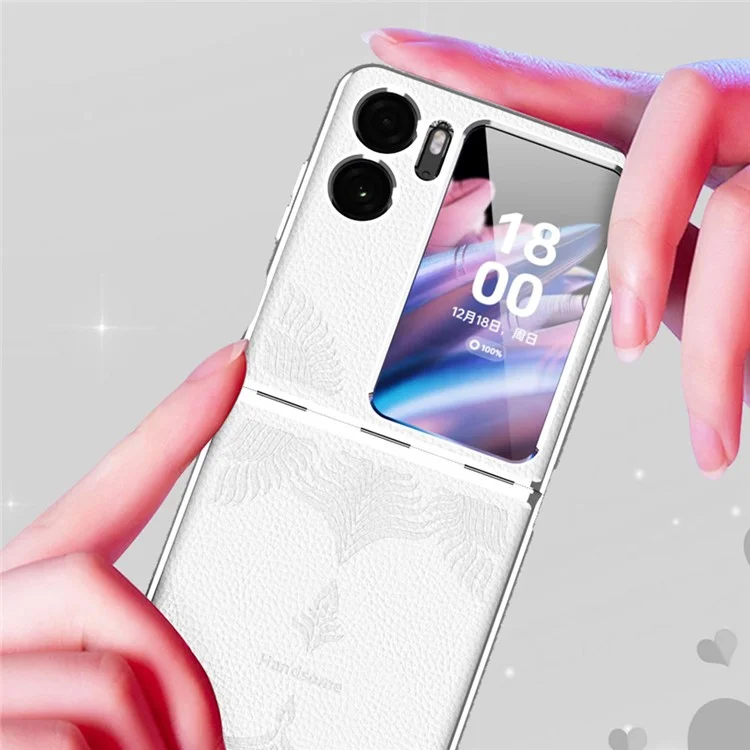 Étui de téléphone à électrodéposition pour Oppo Find N2 Flip 5G, boîtier rigide en PC enduit de cuir texturé en peau de litchi - Blanc