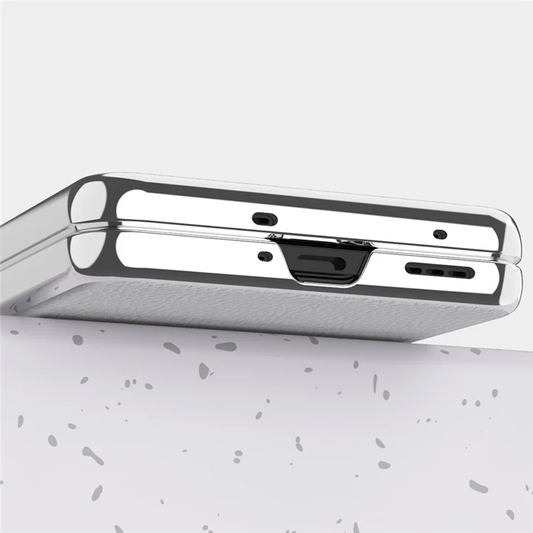 Étui de téléphone à électrodéposition pour Oppo Find N2 Flip 5G, boîtier rigide en PC enduit de cuir texturé en peau de litchi - Blanc