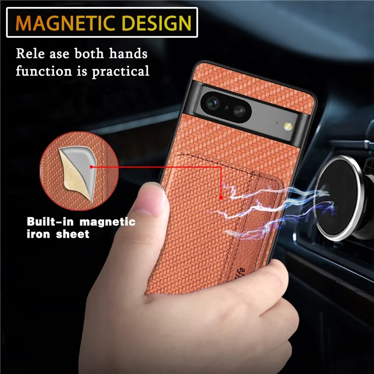 For Google Pixel 7a PU Leather Coated PC+TPU Magnetic Phone Cover Carbon Fiber Texture Shockproof Anti-sratch Phone Case Wallet Kickstand - Black
