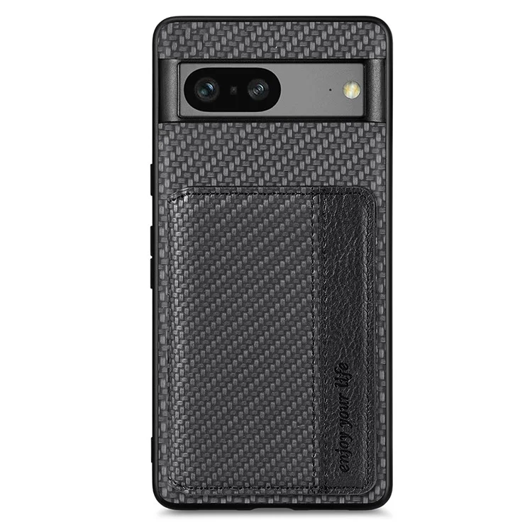 For Google Pixel 7a PU Leather Coated PC+TPU Magnetic Phone Cover Carbon Fiber Texture Shockproof Anti-sratch Phone Case Wallet Kickstand - Black