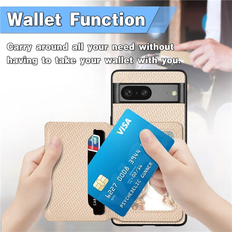 For Google Pixel 7a PU Leather Coated PC+TPU Magnetic Phone Cover Carbon Fiber Texture Shockproof Anti-sratch Phone Case Wallet Kickstand - Black