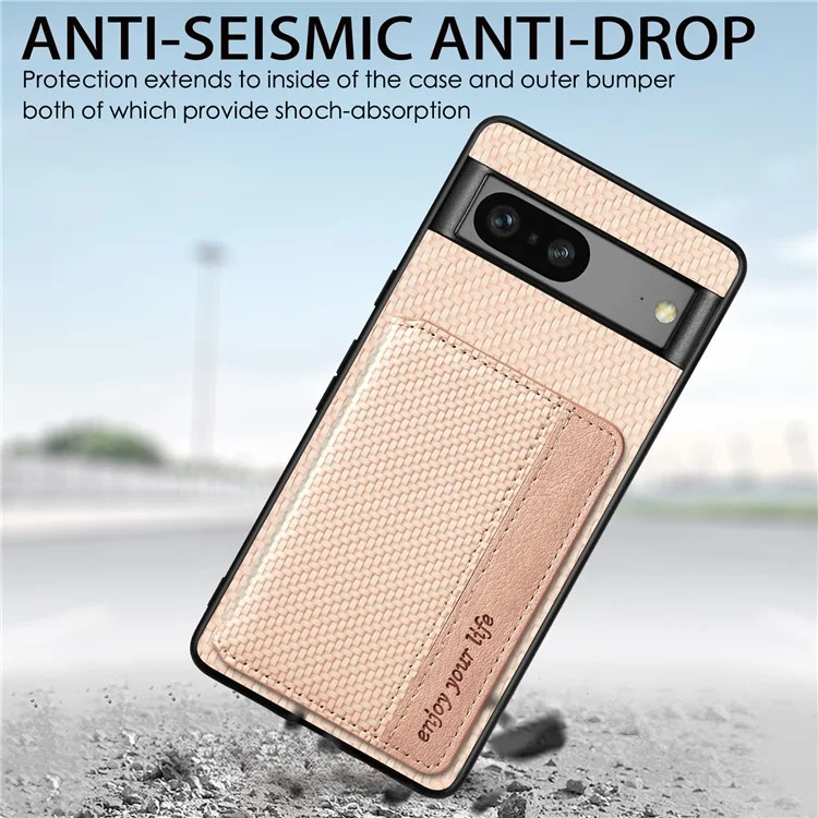 For Google Pixel 7a PU Leather Coated PC+TPU Magnetic Phone Cover Carbon Fiber Texture Shockproof Anti-sratch Phone Case Wallet Kickstand - Black