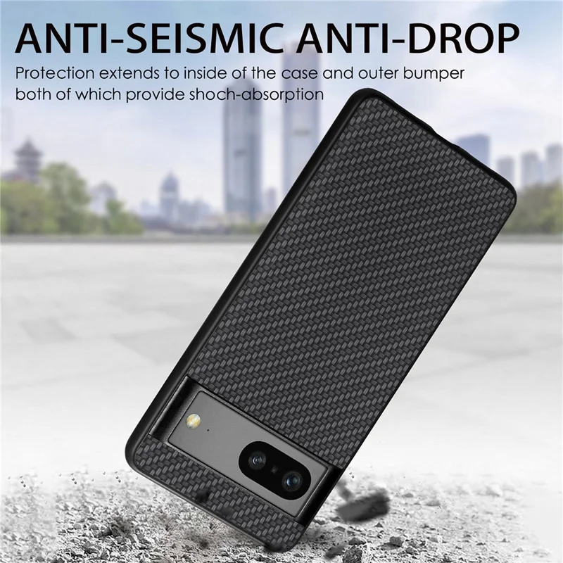 For Google Pixel 7a 5G Carbon Fiber Texture Phone Back Case PU Leather Coated PC+TPU Shockproof Cover - Green