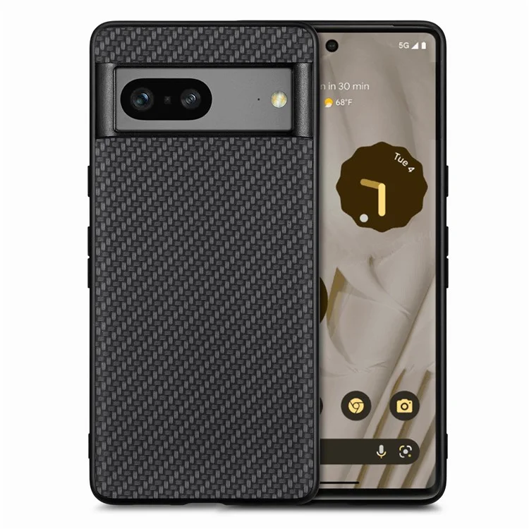Für Google Pixel 7a 5G Carbonfaser Texture Phone Back Hülle PU Lederbeschichtete PC+TPU Schockdcoverabdeckung - Schwarz