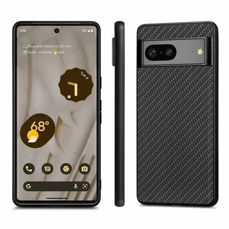 Für Google Pixel 7a 5G Carbonfaser Texture Phone Back Hülle PU Lederbeschichtete PC+TPU Schockdcoverabdeckung - Schwarz