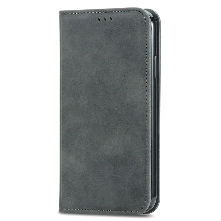 For Google Pixel 7a Magnetic Absorption Retro PU Leather Anti-drop Phone Cover with Card Slots Skin-touch Feeling Flip Phone Case Stand - Grey