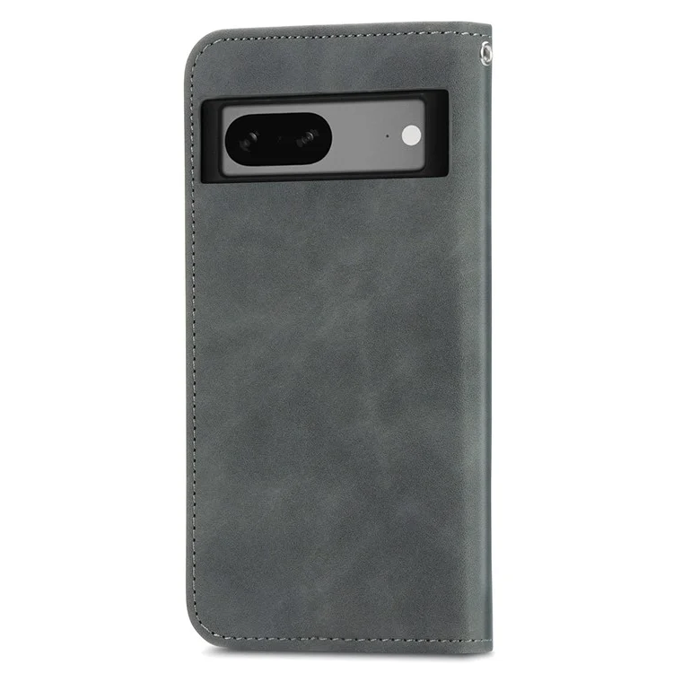 For Google Pixel 7a Magnetic Absorption Retro PU Leather Anti-drop Phone Cover with Card Slots Skin-touch Feeling Flip Phone Case Stand - Grey
