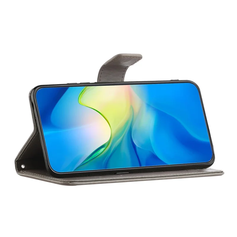 Capa de telefone para Xiaomi Redmi Note 12 5G (Global) / (Índia) / (China) / Poco X5 5G, capa de telefone de couro PU antirruído com design de borboleta e flor estampado - Cinza