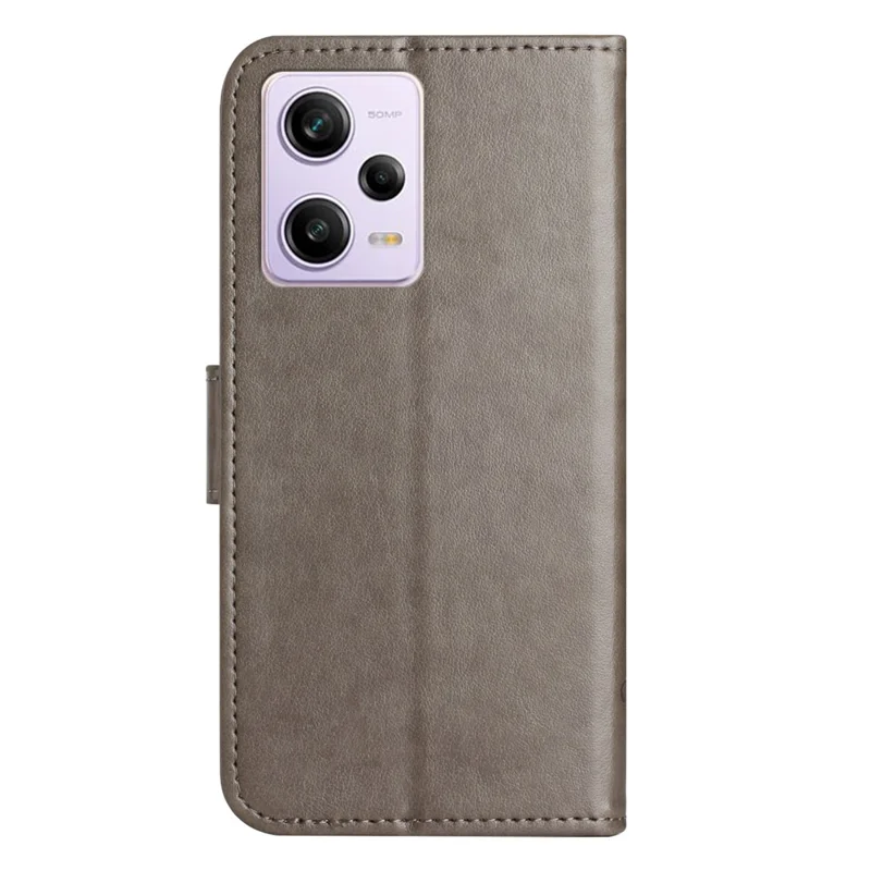 Capa de telefone para Xiaomi Redmi Note 12 5G (Global) / (Índia) / (China) / Poco X5 5G, capa de telefone de couro PU antirruído com design de borboleta e flor estampado - Cinza