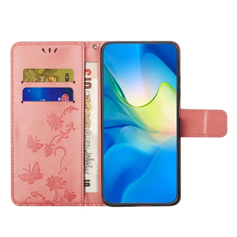 Coque de téléphone pour Xiaomi Redmi Note 12 5G (Global) / (Inde) / (Chine) / Poco X5 5G, étui en cuir PU anti-chute avec motif floral papillon imprimé - Rose