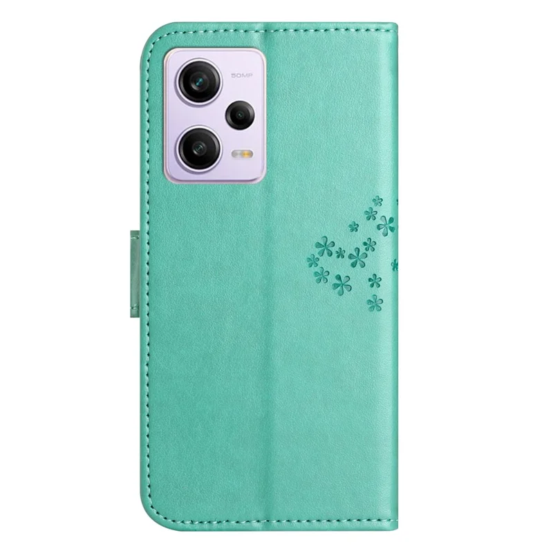 Anti-drop Phone Case For Xiaomi Redmi Note 12 5G (Global) / (India) / (China) / Poco X5 5G PU Leather Protective Phone Cover Wallet Stand with Imprinted Owl Tree Pattern - Cyan