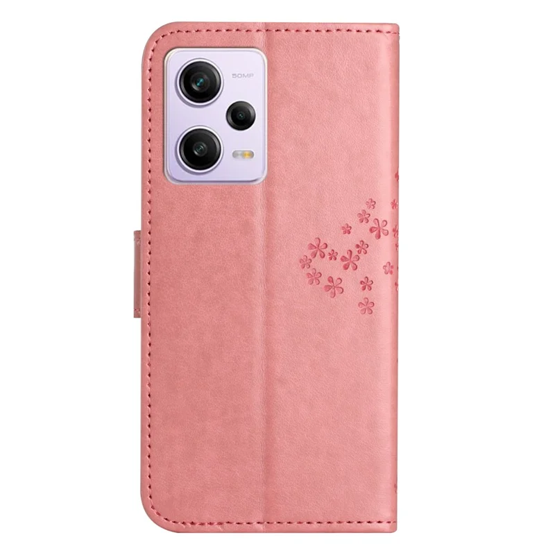 Anti-drop Phone Case For Xiaomi Redmi Note 12 5G (Global) / (India) / (China) / Poco X5 5G PU Leather Protective Phone Cover Wallet Stand with Imprinted Owl Tree Pattern - Pink