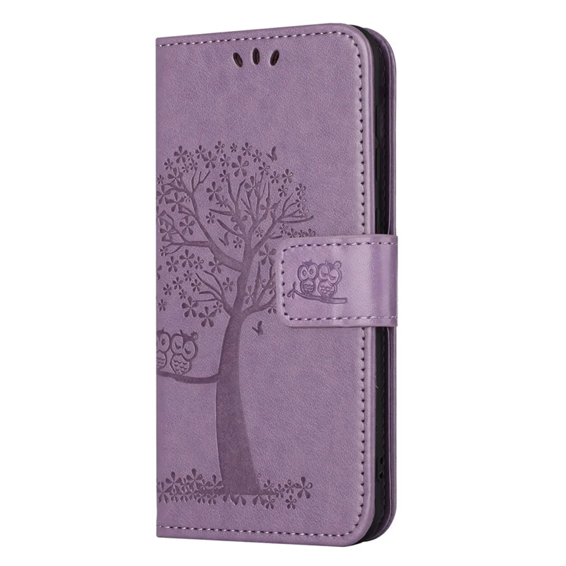 Anti-drop Phone Case For Xiaomi Redmi Note 12 5G (Global) / (India) / (China) / Poco X5 5G PU Leather Protective Phone Cover Wallet Stand with Imprinted Owl Tree Pattern - Purple