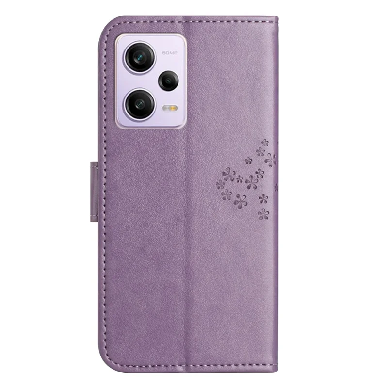 Anti-drop Phone Case For Xiaomi Redmi Note 12 5G (Global) / (India) / (China) / Poco X5 5G PU Leather Protective Phone Cover Wallet Stand with Imprinted Owl Tree Pattern - Purple