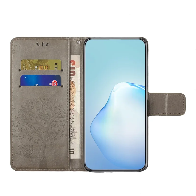 Custodia Protettiva Anti-caduta per Xiaomi Redmi Note 12 5G (Globale) / (India) / (Cina) / Poco X5 5G in Pelle PU con Motivo Impresso a Gufo e Albero - Grigio