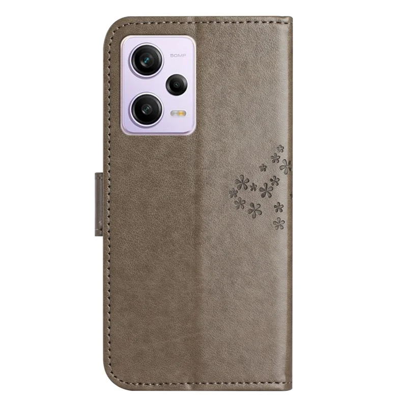 Custodia Protettiva Anti-caduta per Xiaomi Redmi Note 12 5G (Globale) / (India) / (Cina) / Poco X5 5G in Pelle PU con Motivo Impresso a Gufo e Albero - Grigio